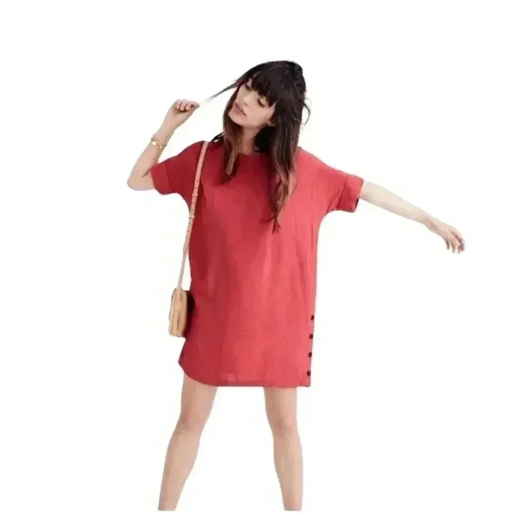 𝅺Madewell Women's Berry Viscose Journal Side Button Dress with Pockets
